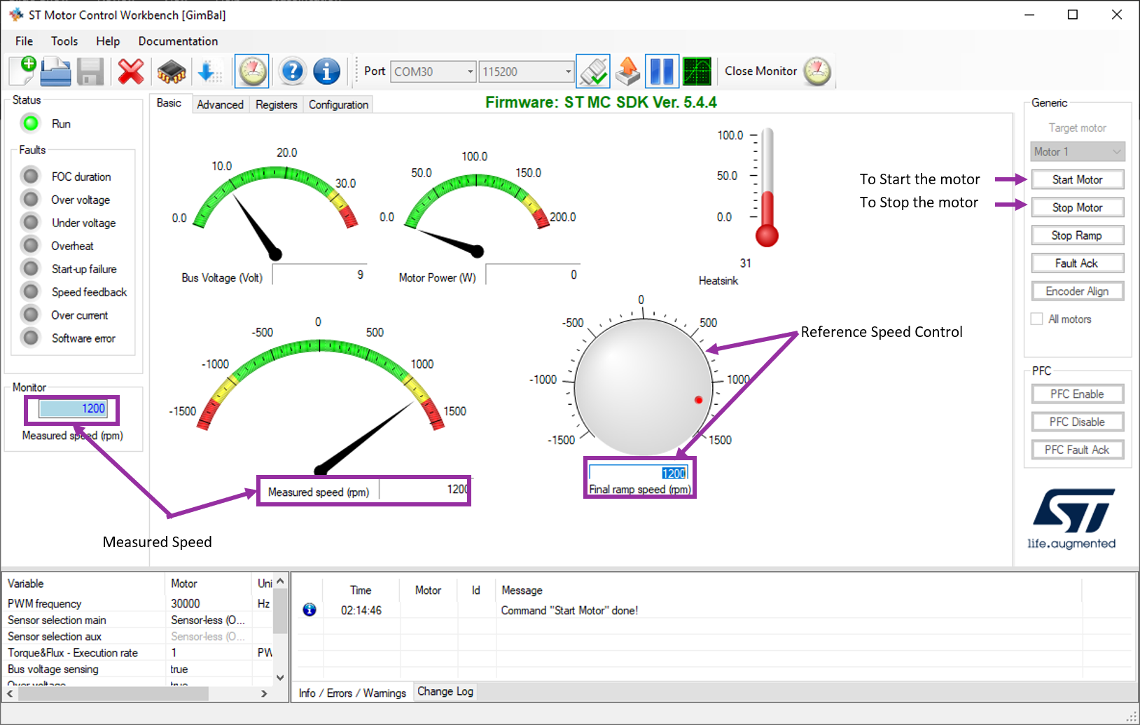 Controlling the motor with the Motor Control Monitor