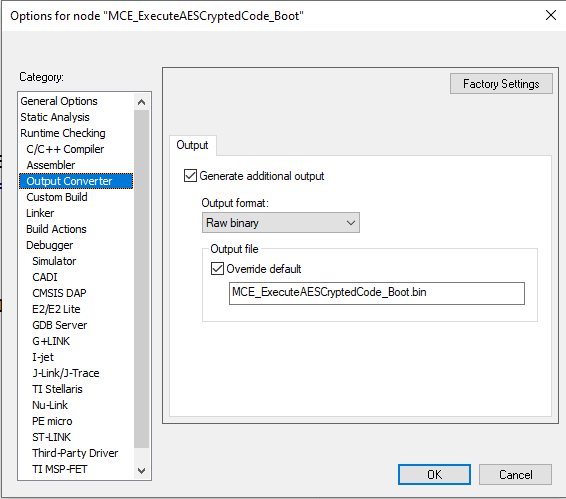 Output configuration to be changed to binary file