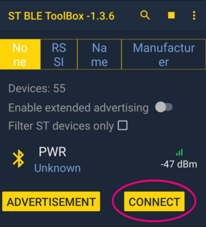 Bluetooth® Low Energy ToolBox connection to PWR peripheral