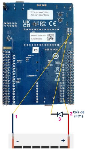Figure showing connections on the bottom side of STM32U0 discovery kit