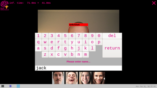 Virtual keyboard displayed after having touched an unknown face
