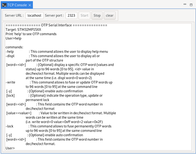 Commands via the TCP console