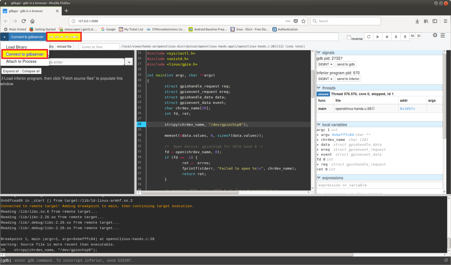 Gdbgui - stm32mpu