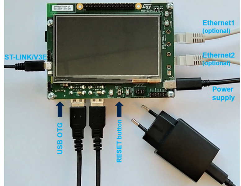 File:STM32MP135F-DK with power stlink flasher ethernet.png
